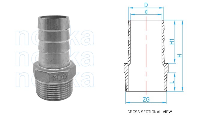 Stainless Steel 304 Threaded Combination Hose Nipple (KC Nipple)